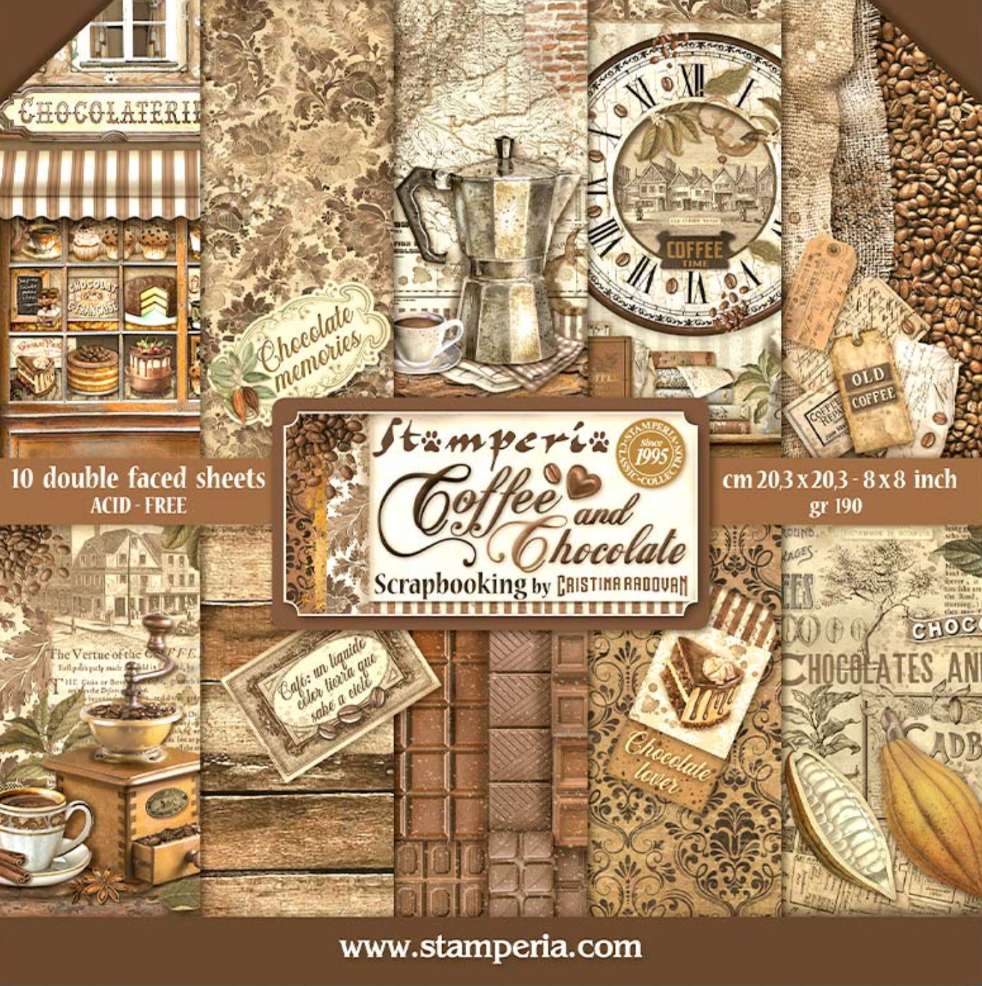 Stamperia Coffee and Chocolate 8” x 8” Paper Collection